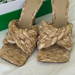 Bottega Veneta Tan Heeled Sandals with Intrecciato Design